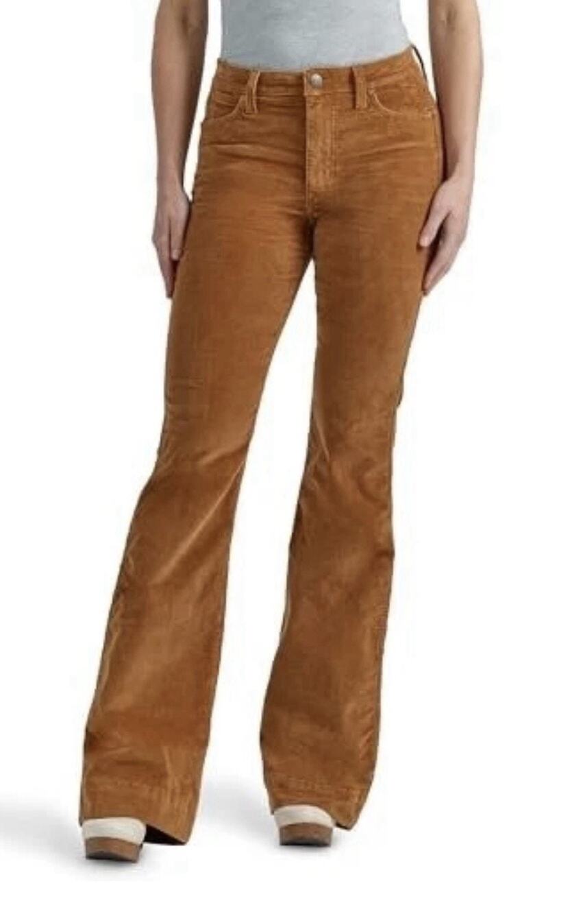 Wrangler Retro Women’s 29x32 High Rise Corduroy Flare Pants Brown Stretch